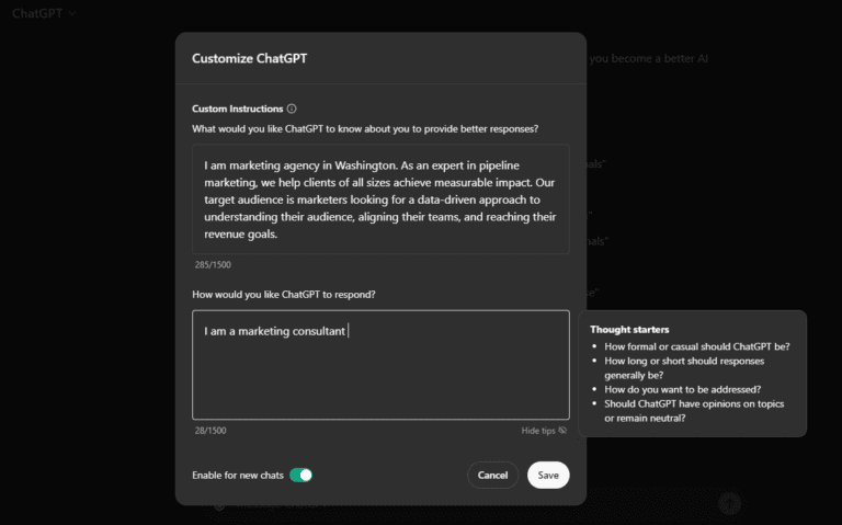 custom instructions in ChatGPT