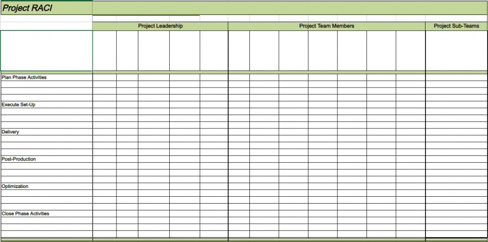 RACI template in a spreadsheet